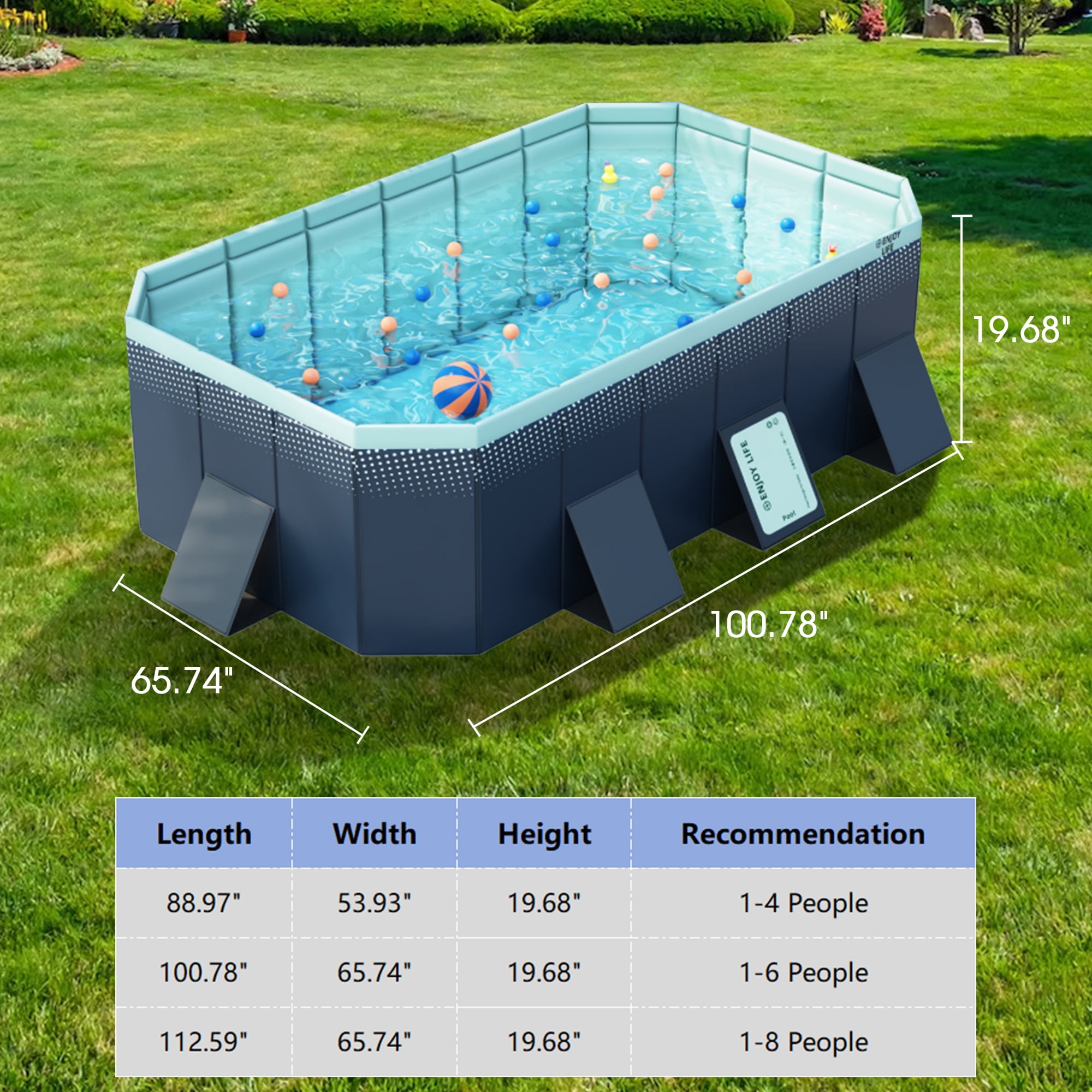 Beuway 101"Foldable Swimming Pool for 1-6 People,Non-Inflatable Above Ground Garden Pool for Kids,Family(Blue)