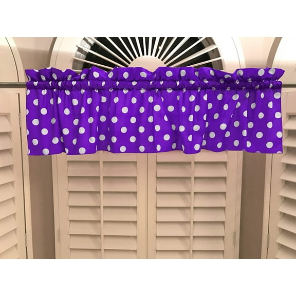 cotton polka dots window valance 58 wide white on purple