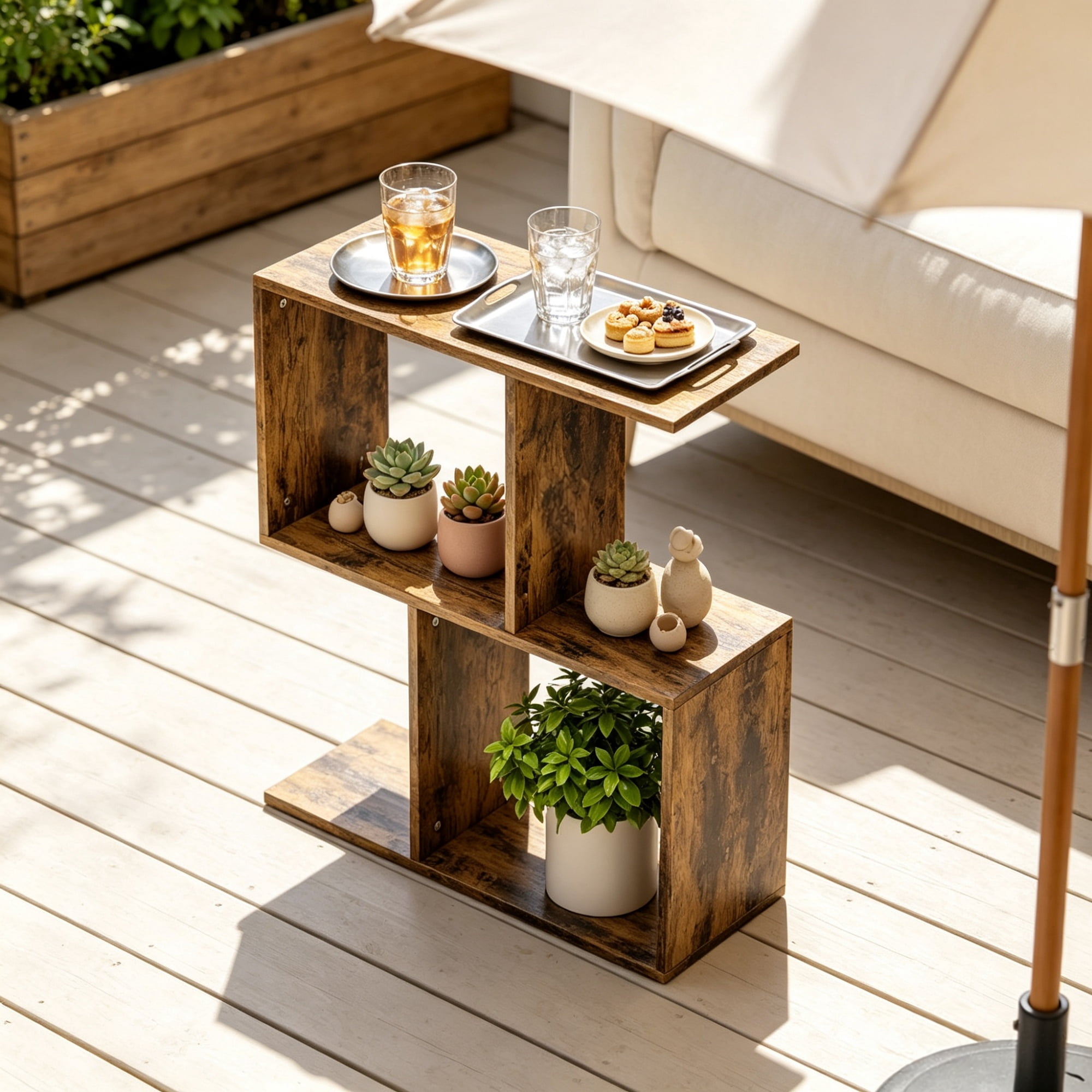 3-Tier S-Shape Side Table with Open Compartments for Narrow Spaces