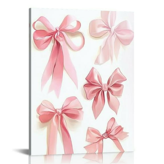 Fenyluxe Trendy Pink Bows Canvas Wall Art Preppy Watercolor Bows Wall Decor Pictures Girly Coquette Room Decor Aesthetic Posters Prints for College Apartment Bedroom Decoration 12x16 in