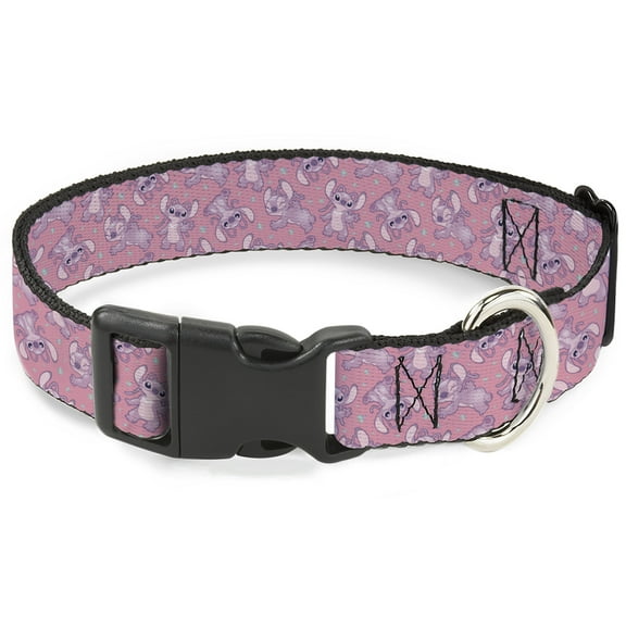 Disney Pet Collar, Dog Collar Plastic Buckle, Lilo and Stitch Angel Poses Scattered Pinks, 7 to 8.5 Inches 0.5 Inch Wide