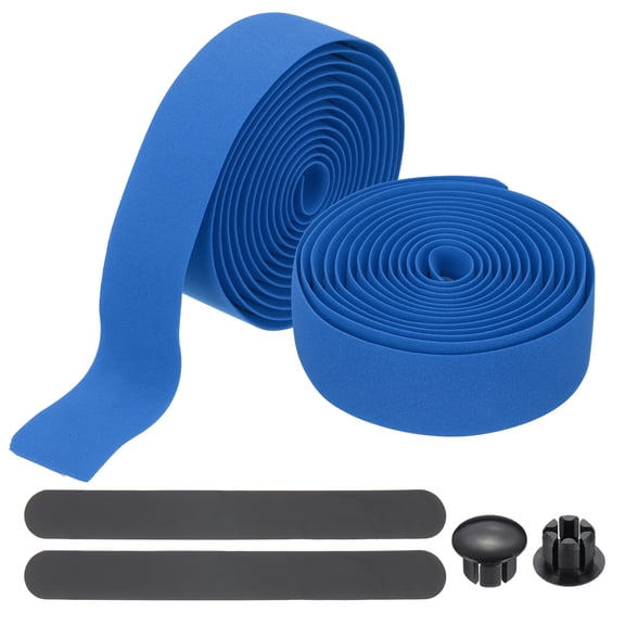 Uxcell Bike Handlebar Tape, 2 Rolls 6.6 Feet Grip Tape High-Elasticity EVA Foam Cycling Handle Wraps with End Plugs for Road Bike, Dark Blue