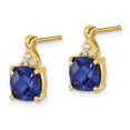 thumbnail image 2 of Primal Gold 10 Karat Yellow Gold Checkerboard Created Sapphire and Diamond Earrings, 2 of 4
