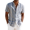 thumbnail image 2 of VgaVtl Collar Shirts for Men Short Sleeve Button up Summer Mens Clothes Turtleneck Holiday Leisure Striped Beach, 2 of 8