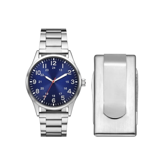 Folio Adult Men's Stainless Steel Silver 42mm 2pc Wristwatch Set