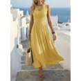 thumbnail image 3 of Womens Sleeveless Yellow Criss-Cross Waist Casual Maxi Dress, Elegant, 3 of 4