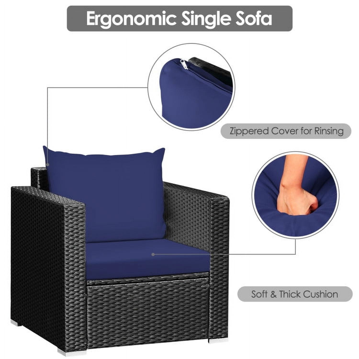 Aimee Lii 3 Pieces Patio Wicker Conversation Set with Cushion, Modern Patio Furniture, Navy