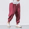 thumbnail image 6 of YueHuiYing Men's Solid-Color Cotton-Linen Blend Chinese-Style Pocket Elastic Waistband Drawstring Rolled-Hem Casual Trousers, 6 of 9