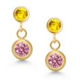 thumbnail image 2 of Gem Stone King 14k Yellow Gold Pink Lab Grown Diamond and Yellow Sapphire Two Stone Dangle Earrings for Women (0.77 Cttw, Gemstone April Birthstone, Round 4MM, Round 3MM), 2 of 4