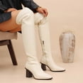thumbnail image 6 of hopeusnice Women Knee High Stretch Boots With Square Toe Sole Chunky Heel Pull On Design For Fashion And Party Occasions White 37, 6 of 9