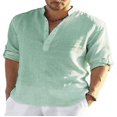 thumbnail image 3 of Camisas de manga larga de lino para hombre Camisa casual suelta sólida Blusa Top Algodón Verano, 3 of 3