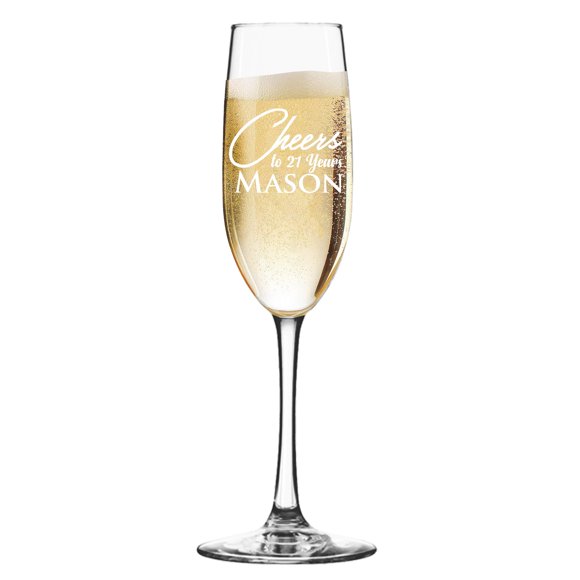 My Personal Memories Customized 21st Birthday Party Shot Glass, Wine Glass, Beer Glass and Champagne Flute - Personalized and Engraved (6 oz Champagne Flute)