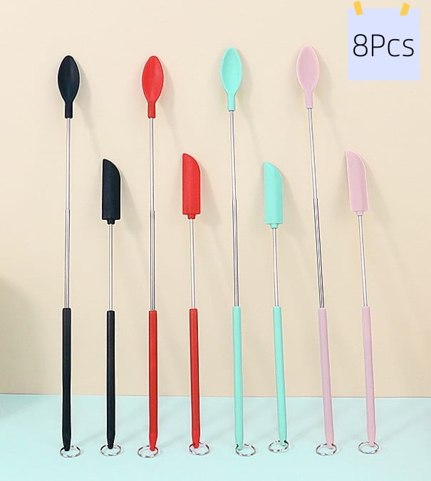 Mini Spatula Jar Spatula Silicone Telescopic and Scooping Spoon,Adjustable Reusable Tiny Kitchen