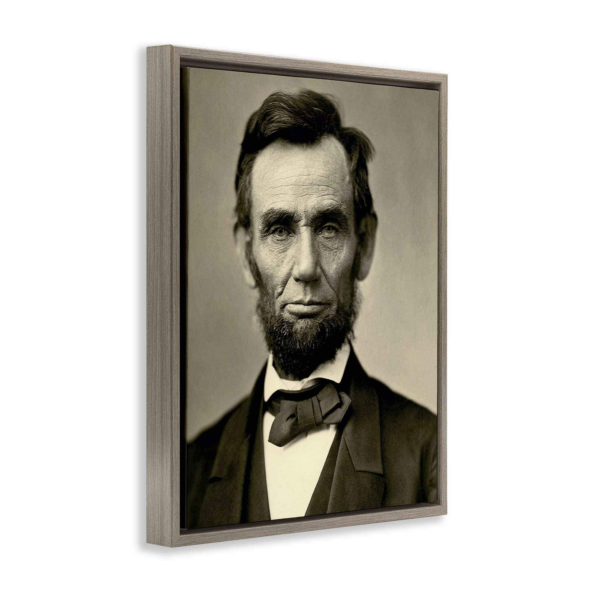 Stupell Industries Iconic Lincoln Portrait Brown Framed Floater Canvas Wall Art, design by Alexander Gardner