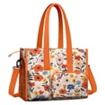 thumbnail image 2 of Teacher Tote Bag,Pioneer Flower Floral Print Pattern Teacher Utility Tote Bag,Large Work Tote Bags for Women with Multiple Pockets,Top Zipper Closure,13.8x10.6x6.7 Inch, 2 of 5