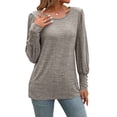 thumbnail image 2 of Camisas de Larga con Cuello Redondo para Mujer, Blusas de Otoño, Sudaderas Elegantes de Moda con Leggings Caqui L, 2 of 9