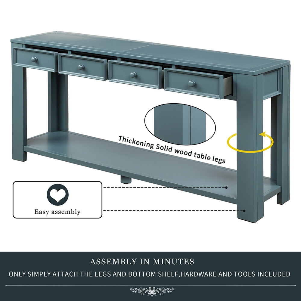 Lowestbest 64" Console Table for Entryway, Modern Sofa Table with Storage Drawer, Bottom Shelf Entryway Table for Hallway, Dark Blue Lowestbest 64" Console Table for Entryway, Modern Sofa Table with Storage Drawer, Bottom Shelf Entryway Table for Hallway, Dark Blue