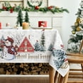 thumbnail image 3 of Christmas Tablecloth 60×84 Inch Rectangular, Winter Snowman House Christmas Trees Blue Washable Table Cover for Party Picnic Dinner Decor, 3 of 6