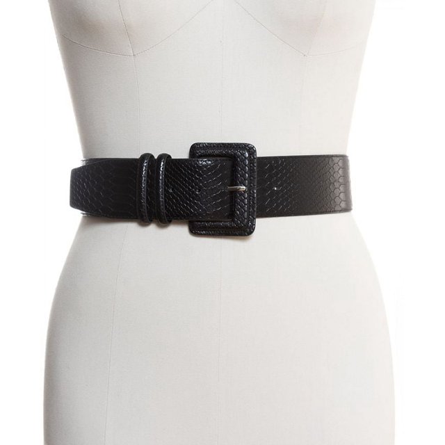 Inc International Concepts Snakeskin-Embossed Stretch Belt, Black, Small/Medium