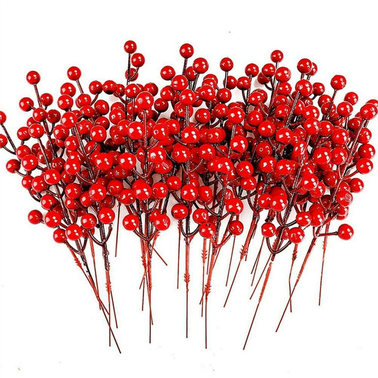 QIFEI 6Pcs Artificial Red Berry Stems, 7.87 Inch Burgundy Red