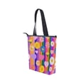 thumbnail image 3 of Zipper canvas bag large capacity large size practical handbag durable Canvas with leather material Colorful Daisies, 3 of 7
