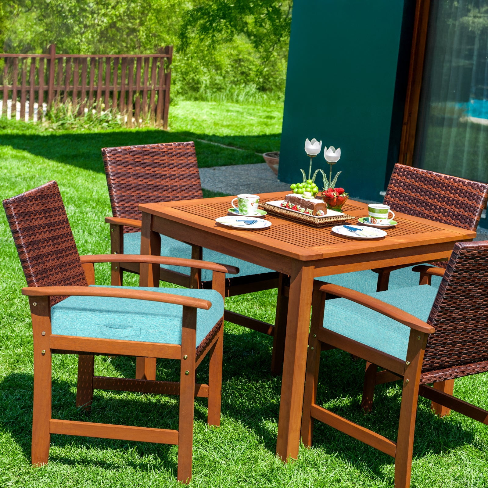Aoodor Patio Chair Cushions Set of 2, 25 x 25 x 4 Inch Water Resistant Outdoor Seat Cushions with Handle and Ties, Square Corner Cushions for Patio Furniture Garden Lawn, Aruba Blue