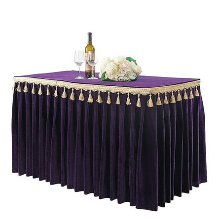 

2 Pack Solid Color Velvet Table Skirt Cloth Fitted Table Skirt With Tassel Washable Table Skirt For Birthday Halloween Christmas Banquet Activity Meeting -Purple-120x60x75cm
