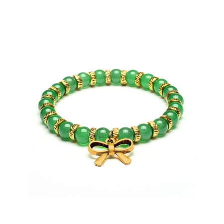 - ELYA Bow Tie Charm Green Jade Stone Beaded Bracelet