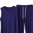 thumbnail image 4 of Afuyipoi Mens Modal Pajamas Sets,Sleeveless Tee & Joggers Soft Stretch Drawcord Cuffed Ankles Spring-Autumn Comfy Two-piece Gray 3XL, 4 of 5