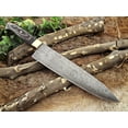 thumbnail image 5 of Damascus Steel kitchen Knife 14 Inches full tang 9" long Hand Forged blade, 2 Tone Dollar wood and brass bolster scale, 5 of 5
