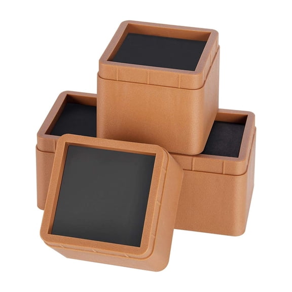 4 Pack 3 Inch Square Brown Bed Risers Stackable Full Coverage Furniture Risers for Beds Couches and Home Furniture