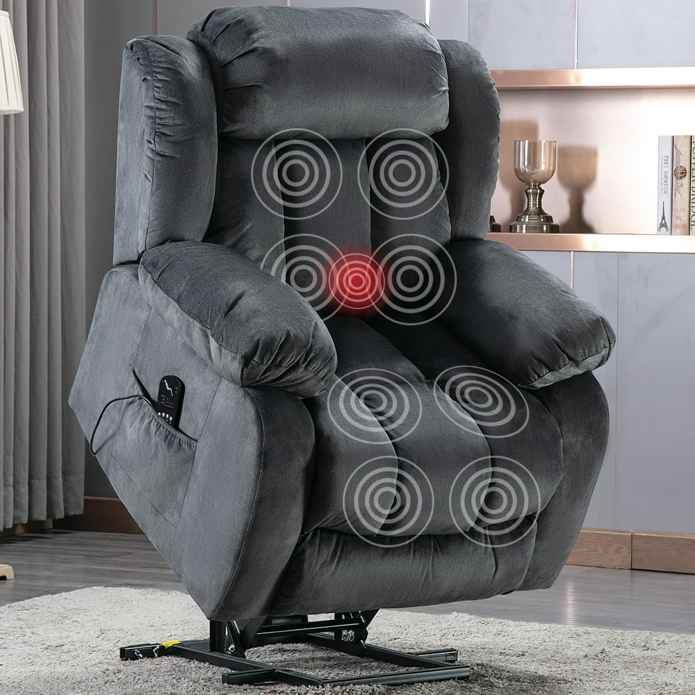 Power Lift Manual Recliner Chair Single Sofa Overstuffed Grey Cushion Adjustable Recliner for 
