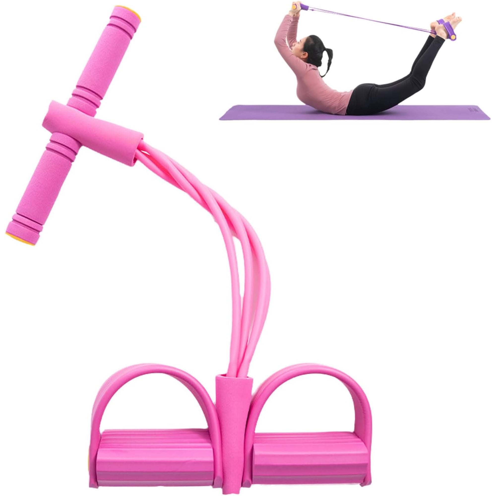 Multifunctional Tension Cor d, Foot Pedal Resistance Band with Handle for Women, Portable 4 Tube Pedal Ankle Puller for Sit-Ups, Yoga, Pilates, Full Body Stretch & Strength Training