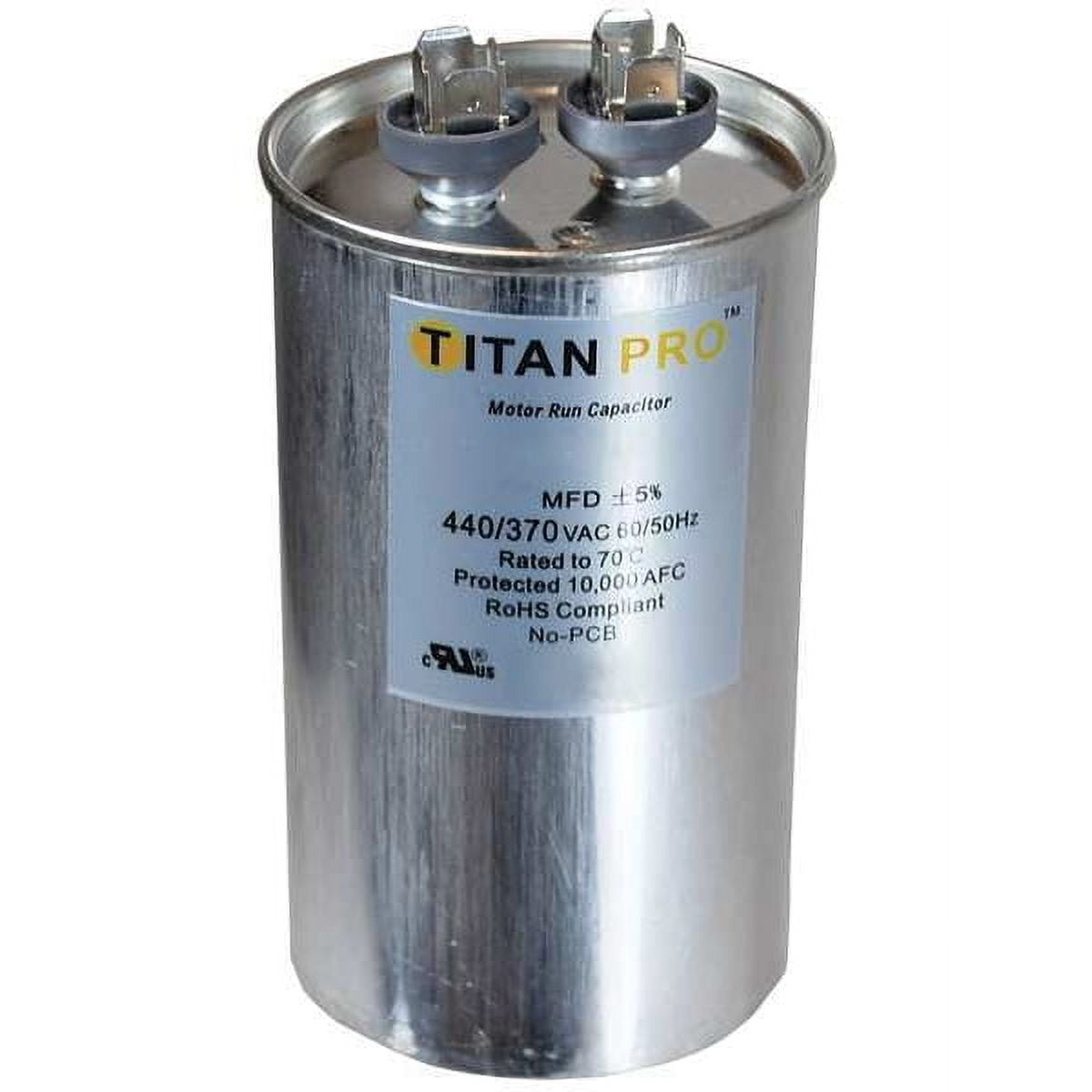TitanPro TRCF80 HVAC Round Dual Run Capacitor - 80 MFD/UF, 440/370 Volts, For AC Units & Heat Pumps