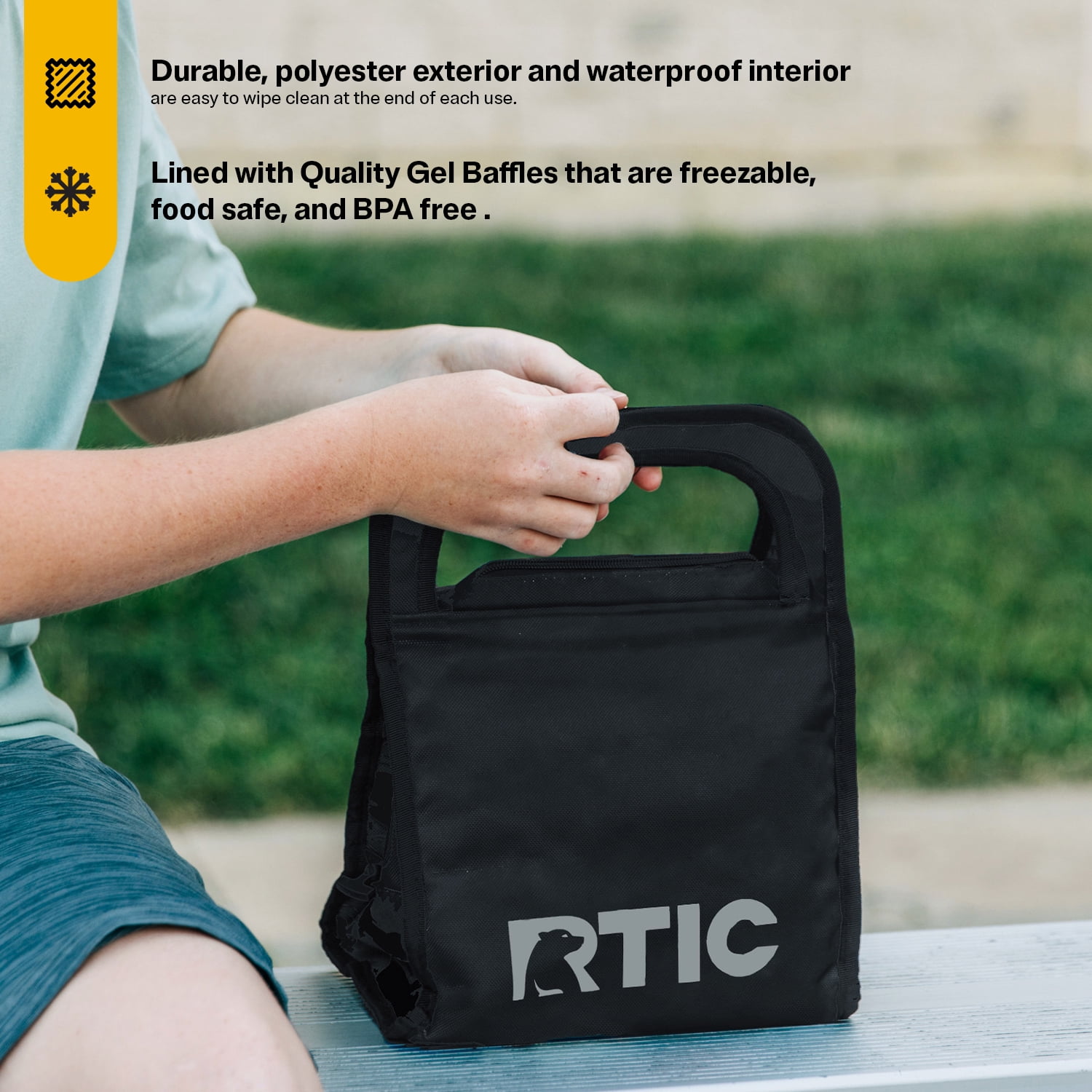 RTIC Ice Lunch Bag Freezable Lunch Box Insulated Waterproof Interior Black Walmart