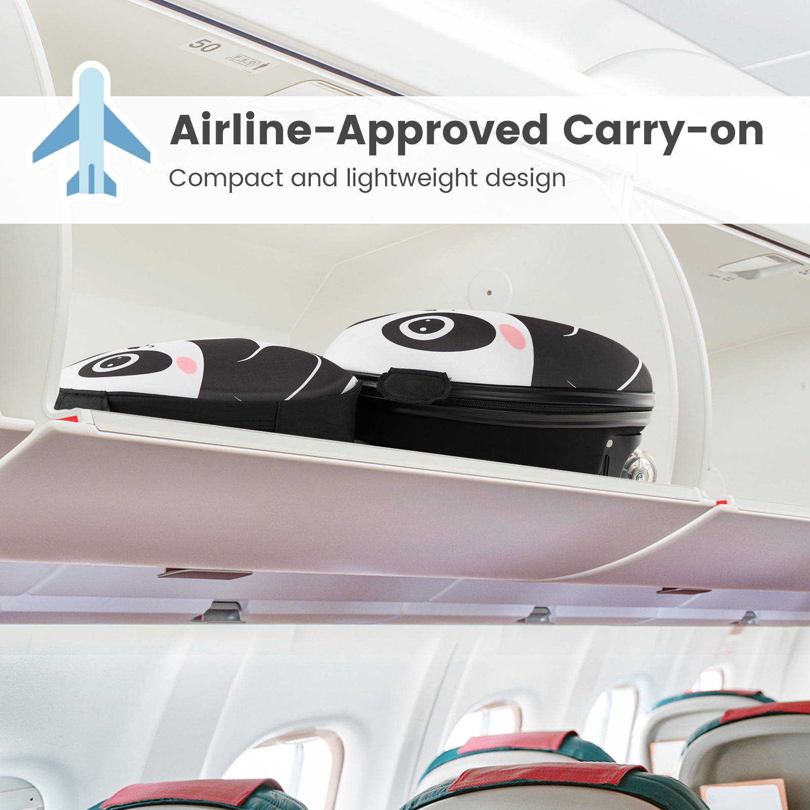 Infans 2PCS Kids Carry On Luggage Set 16" Panda Rolling Suitcase w/ 12" Backpack Travel