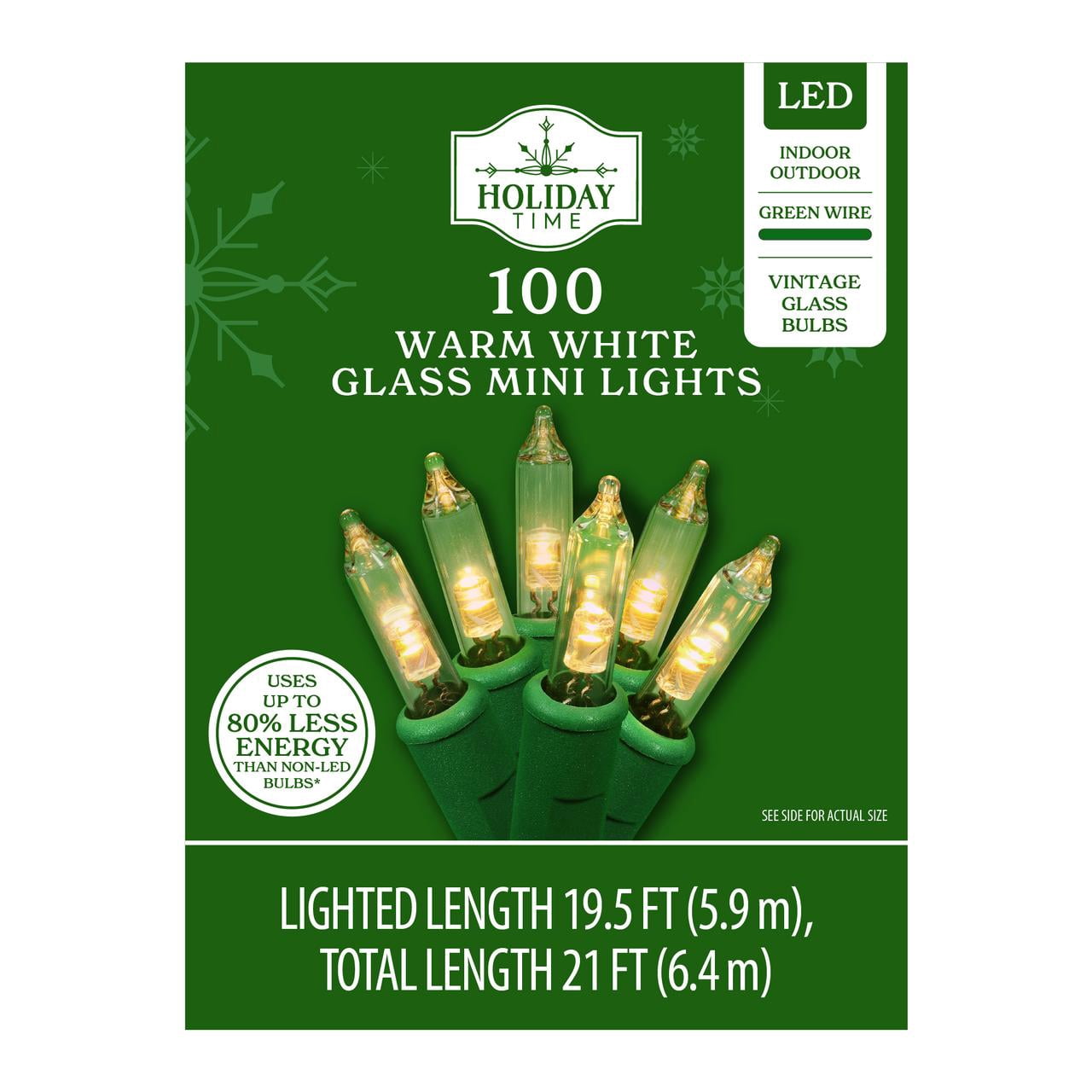 Indoor/Outdoor 100-Count LED Glass Mini Lights, Warm White, 19.5', by Holiday Time