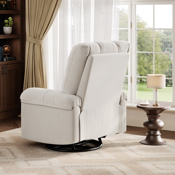 Renikay Oversized Swivel Rocker Recliner Chair with Chenille Upholstery and Padded Armrests, Light Gray