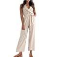 thumbnail image 2 of Tank Top Jumpsuit for Women Casual Office Cross Front Belt High Waist Jumper with Pocket Slimming Long Pant Work Outfits, Khaki, XXL, 2 of 2