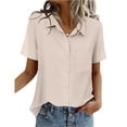 thumbnail image 3 of Women Button Down Shirts Lapel Short Sleeve Shirt Collared Work Tops Business Casual Dressy Summer Spring Clothes with Chest Pocket, Khaki S, 3 of 7