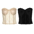 thumbnail image 1 of Sheer Mesh Crop Top Ruffles Floral Lace See-Through Corset Bustier, 1 of 9