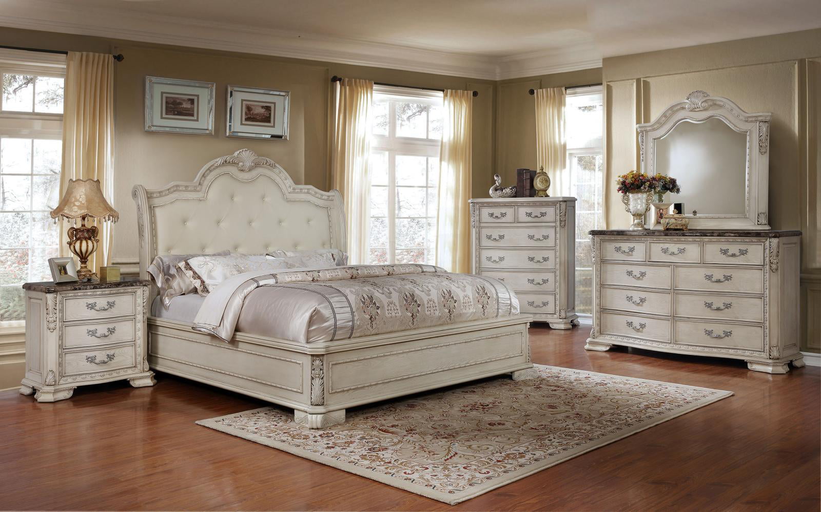 Mcferran B1000 Antique White Tufted, Antique White King Bed