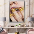 thumbnail image 3 of Designart 'Close-Up Of Woman Golden Gold Glitter Lipstick' Modern Framed Art Print, 3 of 4