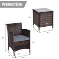 thumbnail image 3 of Gymax 3PCS Patio Rattan Chair & Table Furniture Set Outdoor w/ Grey Cushion, 3 of 10