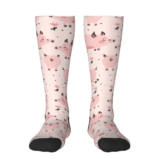 Fotbe Pig Calcetas Divertidas Estampadas para Hombre y Mujer, Calcetas de Algodón hasta la Rodilla para Caminar, Correr, Enfermería y Embarazo