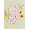 thumbnail image 4 of Musuos Baby Girls Summer Shorts Sets 6 12 18 24M Sleeveless Floral Butterfly Print Camisole Ruffle Shorts Headband Sets, 4 of 10