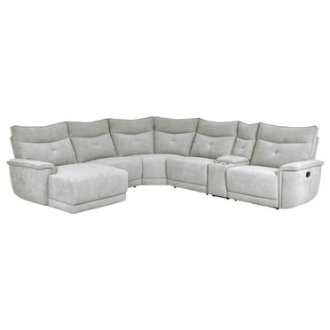 Lexicon Tesoro 6-Piece 1 Recliner Wood & Fabric Sectional Set in Mist Gray