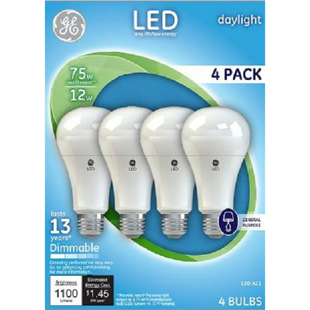 GE LED 12W Daylight General Purpose, A21 Medium Base, Dimmable, 4pk