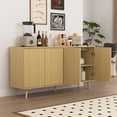 thumbnail image 5 of Rumiiro 59" Vertical Stripe Sideboard Buffet Cabinet Wood Color, 4 Doors, Legs for Robot Vacuum, Handleless Design, Adjustable Shelves, 5 of 10