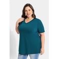 thumbnail image 4 of CASSIE LIZ Womens Tops Plus Size Summer V Neck Shirts Teal Blue Fashion Short Sleeve Tee Loose Fit Tunics Spring Blouses Casual Slit Hem Pullovers XL 14W 16W, 4 of 7